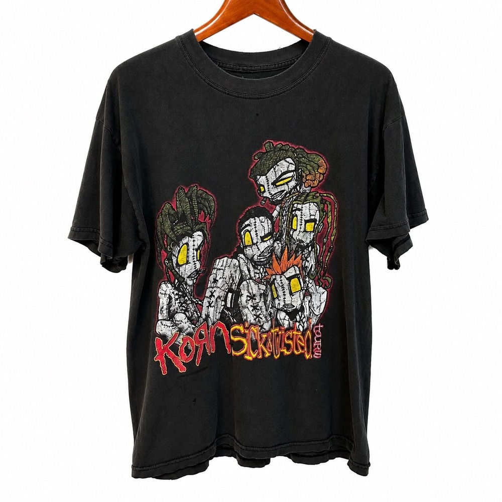 Vintage Korn Sick and Twisted Tour 2000 T-Shirt Black Distressed Nu Metal L/XL